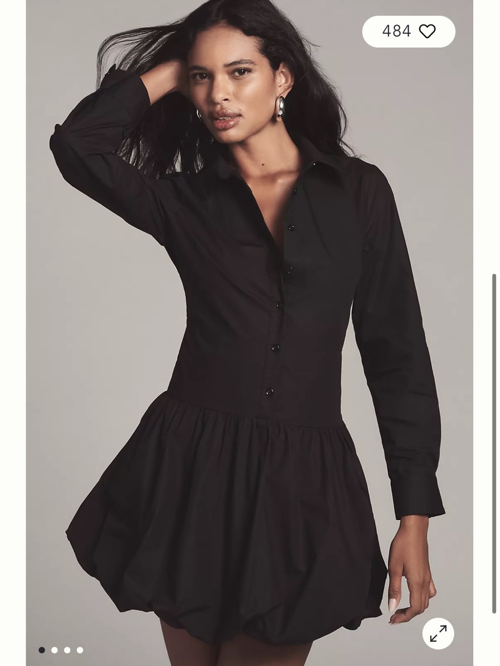 ANTHrOPOLOGIE English Factory Black Collared Shirtdress Bubble Hem Mini Medium